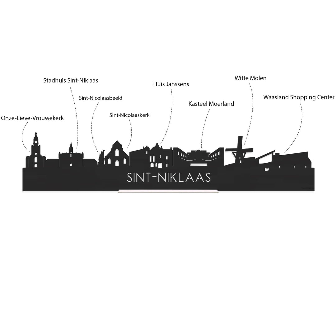 Skyline Klok Sint-Niklaas Black Zwart houten cadeau decoratie relatiegeschenk van WoodWideCities