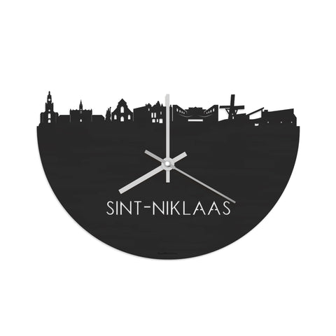 Skyline Klok Sint-Niklaas Black Zwart houten cadeau decoratie relatiegeschenk van WoodWideCities