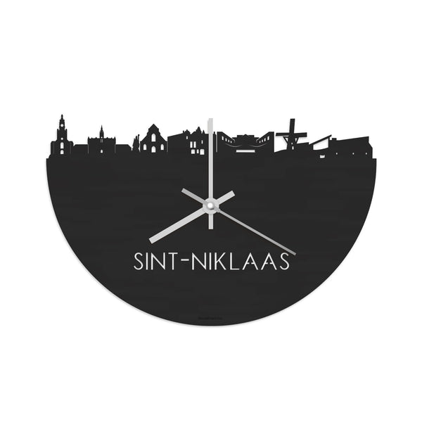 Skyline Klok Sint-Niklaas Black Zwart houten cadeau decoratie relatiegeschenk van WoodWideCities