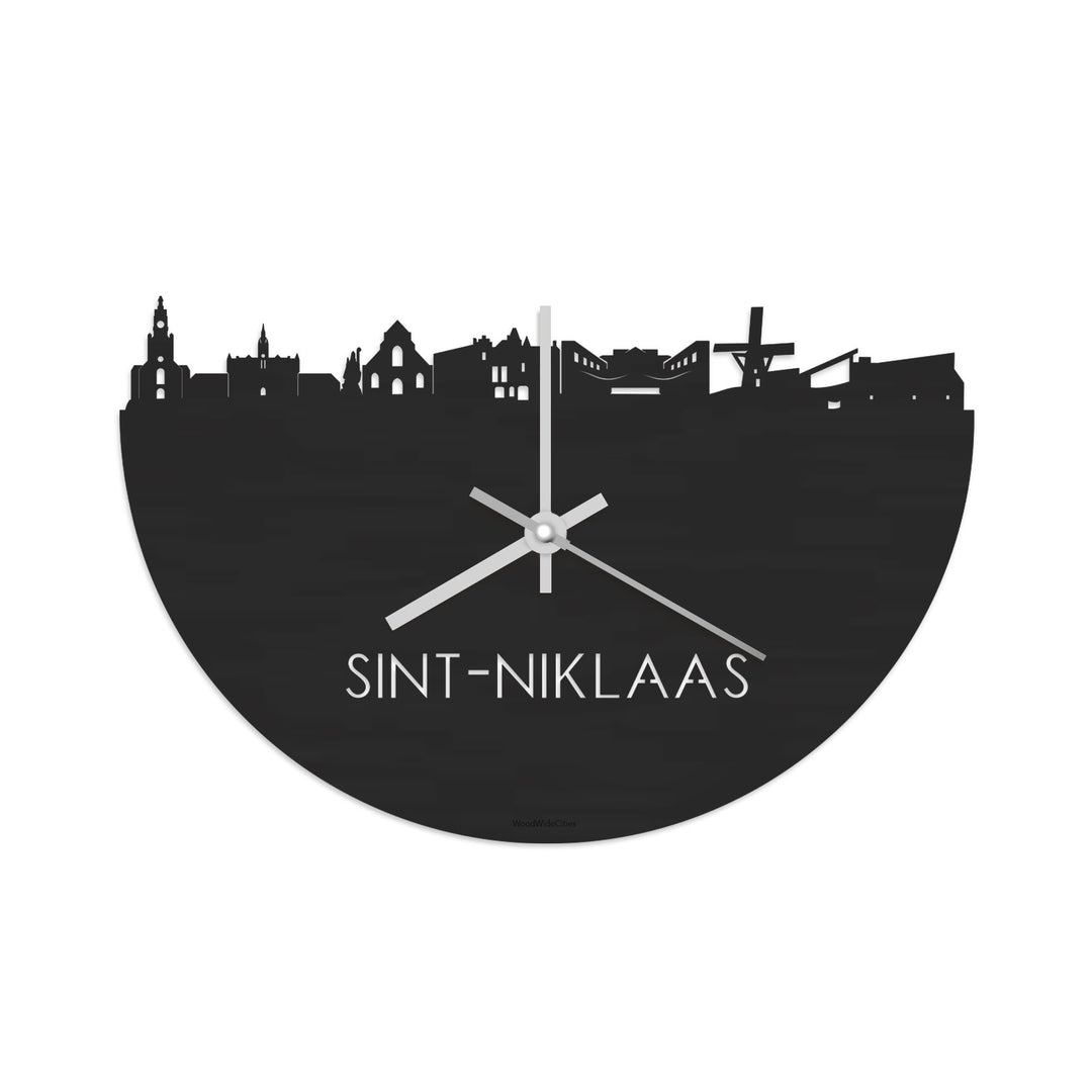 Skyline Klok Sint-Niklaas Black Zwart houten cadeau decoratie relatiegeschenk van WoodWideCities