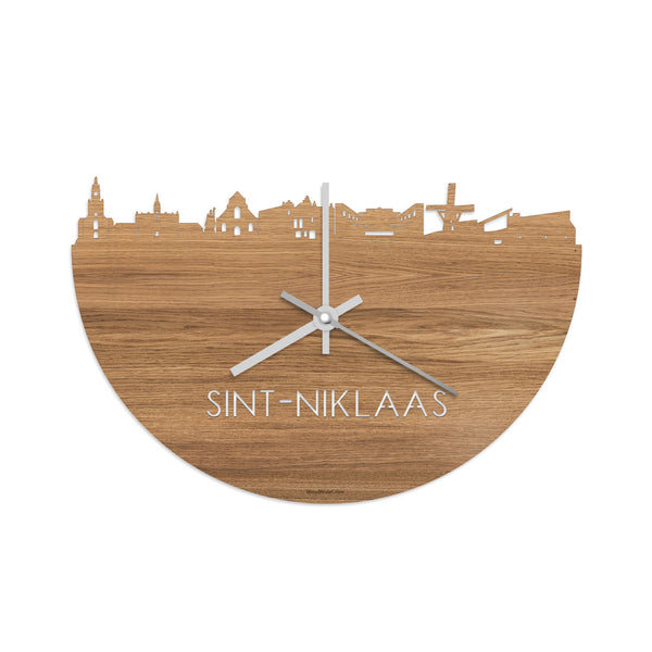 Skyline Klok Sint-Niklaas Eiken houten cadeau decoratie relatiegeschenk van WoodWideCities