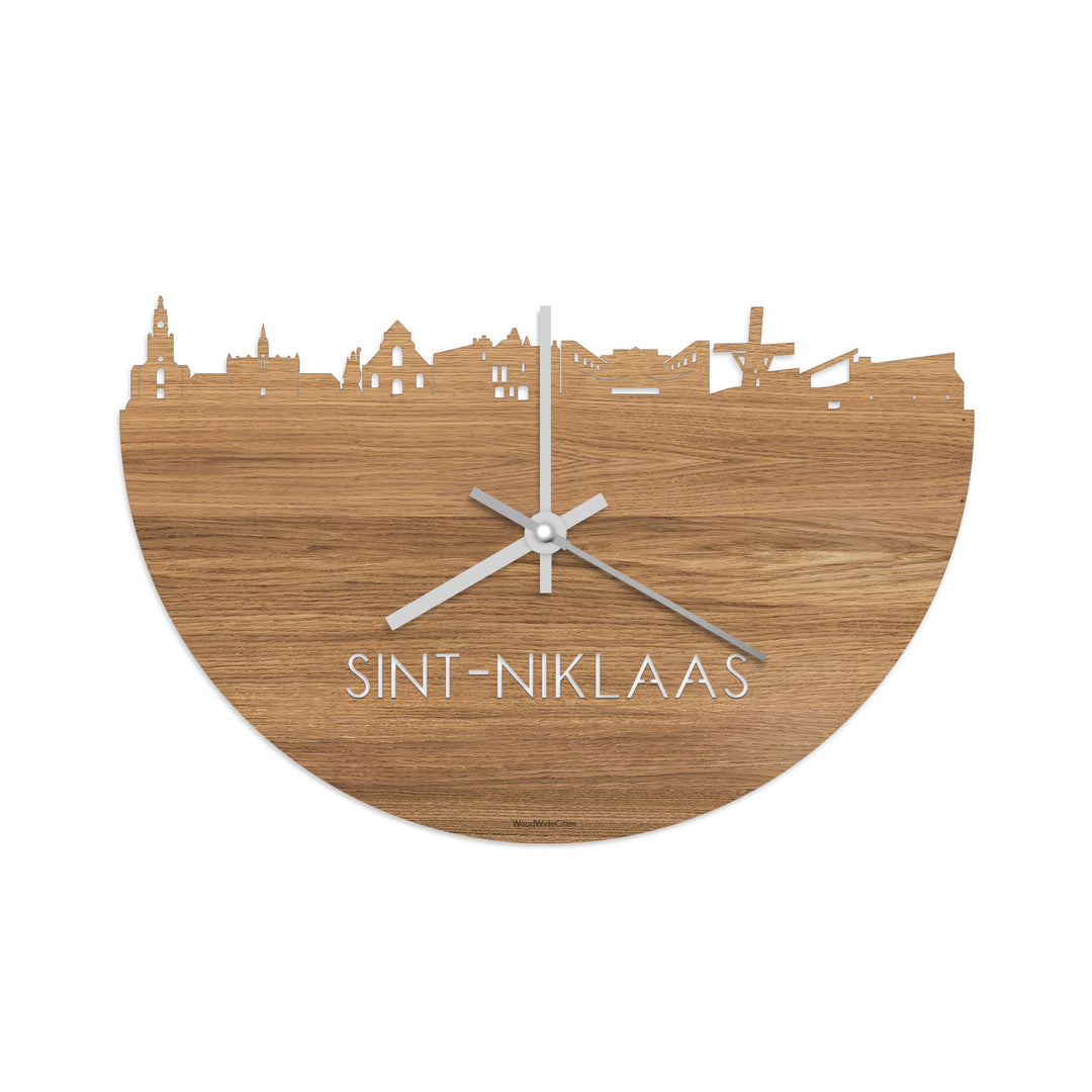 Skyline Klok Sint-Niklaas Eiken houten cadeau decoratie relatiegeschenk van WoodWideCities