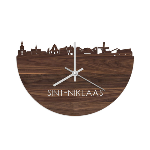 Skyline Klok Sint-Niklaas Noten houten cadeau decoratie relatiegeschenk van WoodWideCities
