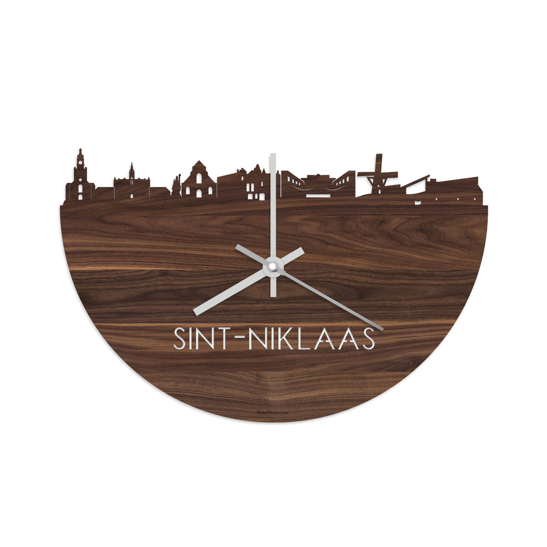Skyline Klok Sint-Niklaas Noten houten cadeau decoratie relatiegeschenk van WoodWideCities