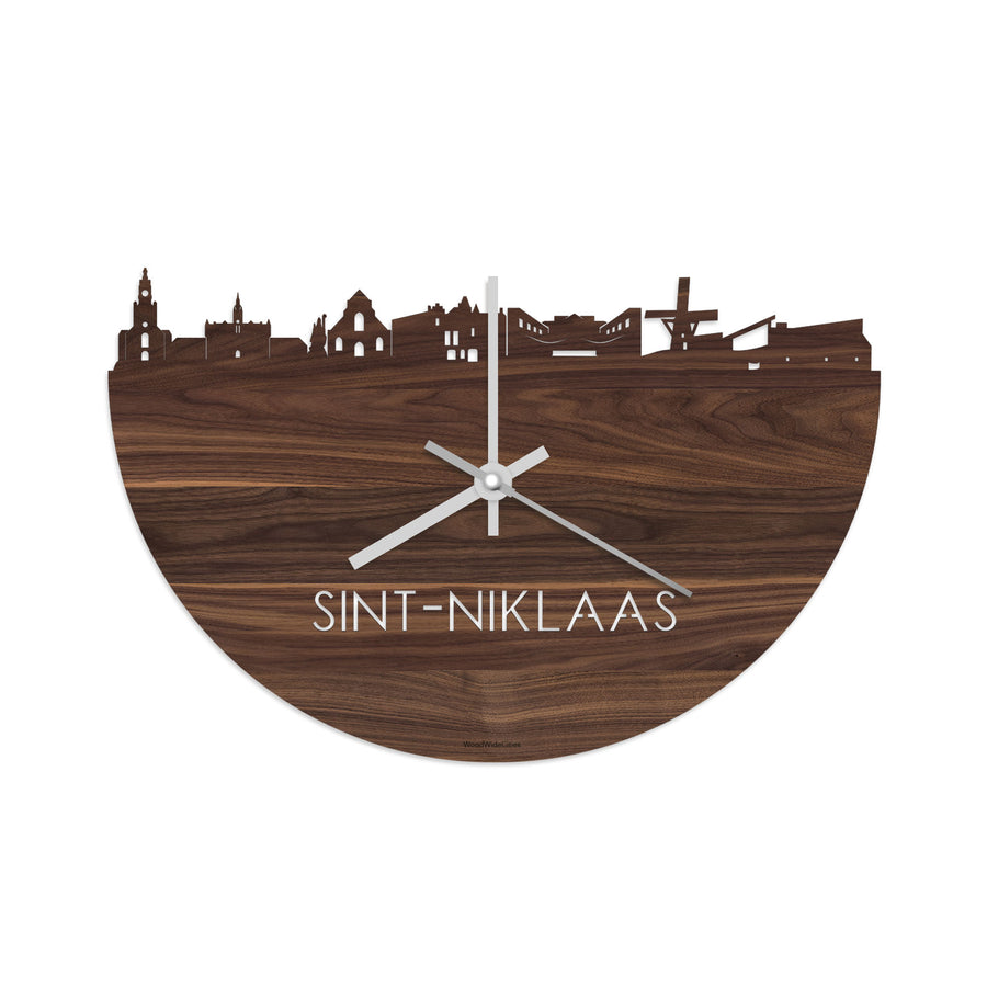 Skyline Klok Sint-Niklaas Noten houten cadeau decoratie relatiegeschenk van WoodWideCities