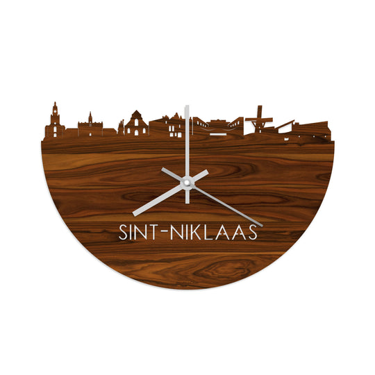 Skyline Klok Sint-Niklaas Palissander houten cadeau decoratie relatiegeschenk van WoodWideCities