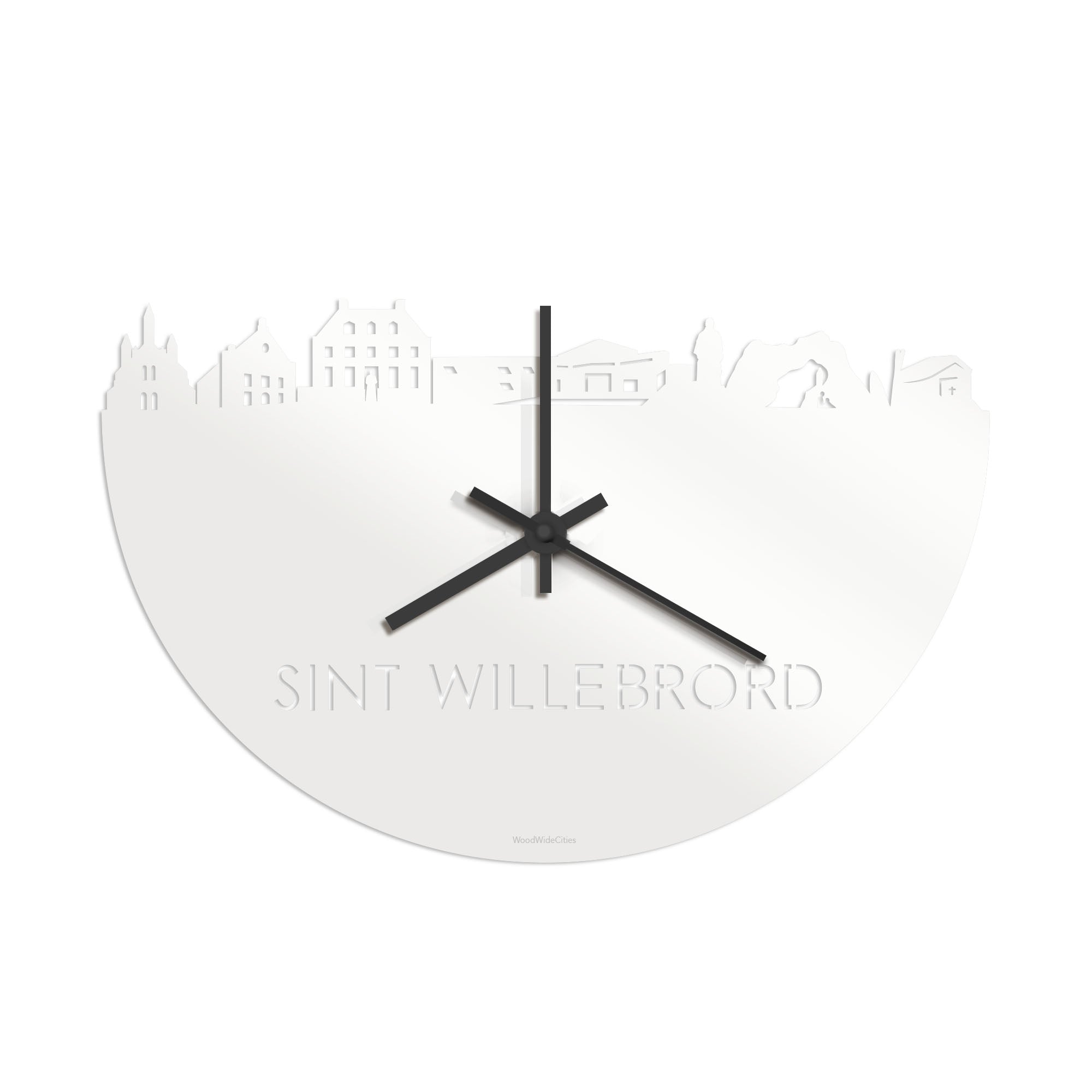 Skyline Klok Sint Willebrord Wit Glanzend houten cadeau wanddecoratie relatiegeschenk van WoodWideCities