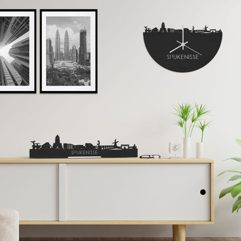 Skyline Klok Spijkenisse Black Zwart houten cadeau decoratie relatiegeschenk van WoodWideCities