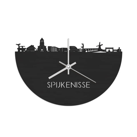 Skyline Klok Spijkenisse Black Zwart houten cadeau decoratie relatiegeschenk van WoodWideCities