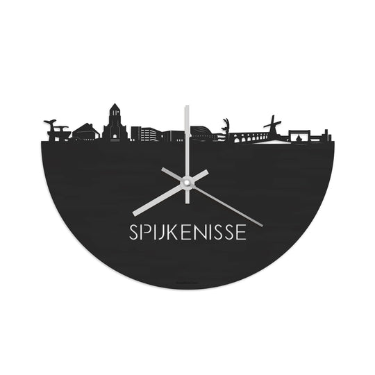 Skyline Klok Spijkenisse Black Zwart houten cadeau decoratie relatiegeschenk van WoodWideCities