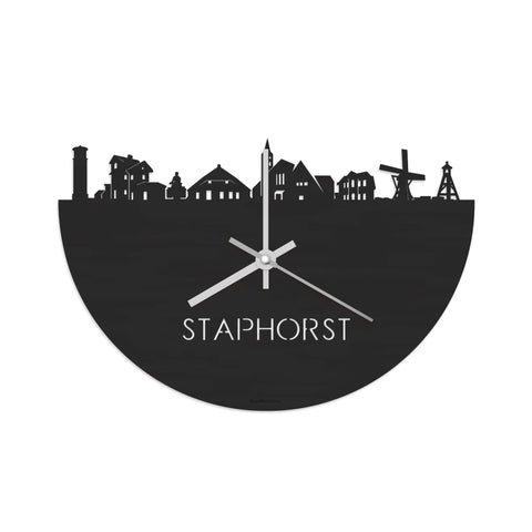 Skyline Klok Staphorst Black Zwart houten cadeau decoratie relatiegeschenk van WoodWideCities