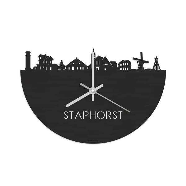 Skyline Klok Staphorst Black Zwart houten cadeau decoratie relatiegeschenk van WoodWideCities