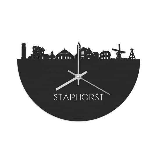 Skyline Klok Staphorst Black Zwart houten cadeau decoratie relatiegeschenk van WoodWideCities