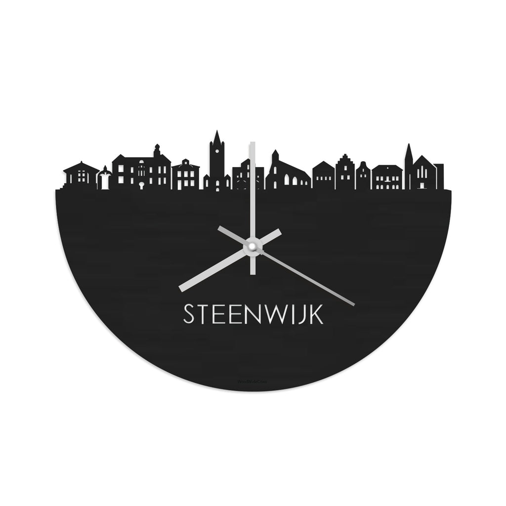 Skyline Klok Steenwijk Black Zwart houten cadeau wanddecoratie relatiegeschenk van WoodWideCities