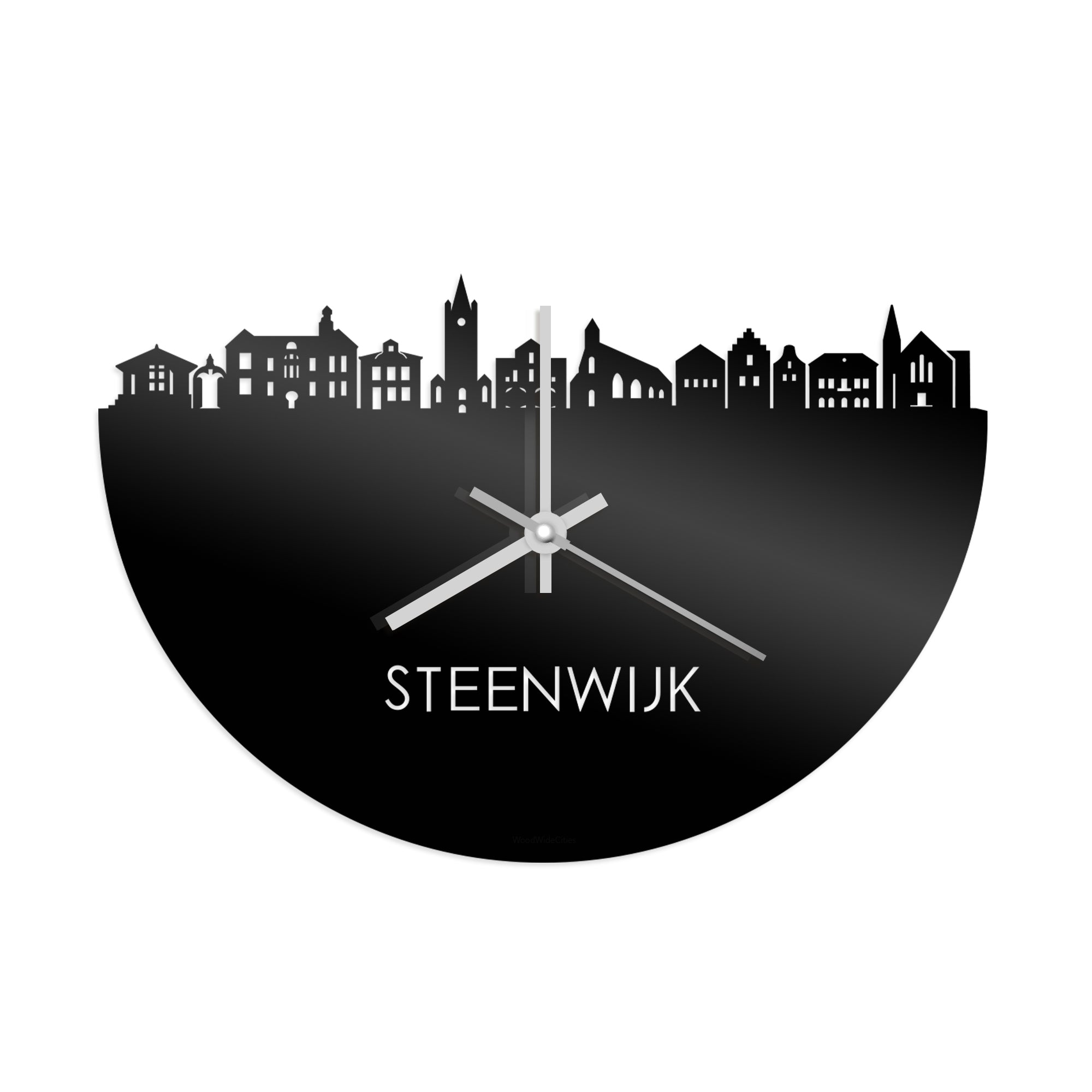 Skyline Klok Steenwijk Zwart glanzend gerecycled kunststof cadeau wanddecoratie relatiegeschenk van WoodWideCities