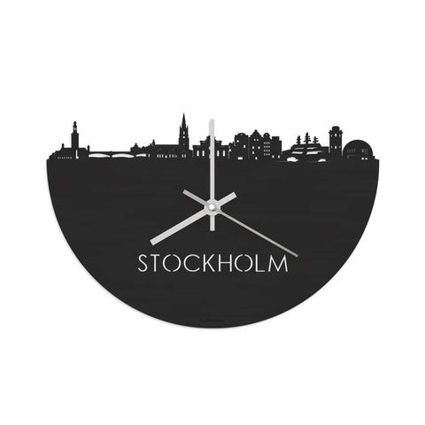 Skyline Klok Stockholm Black Zwart houten cadeau decoratie relatiegeschenk van WoodWideCities