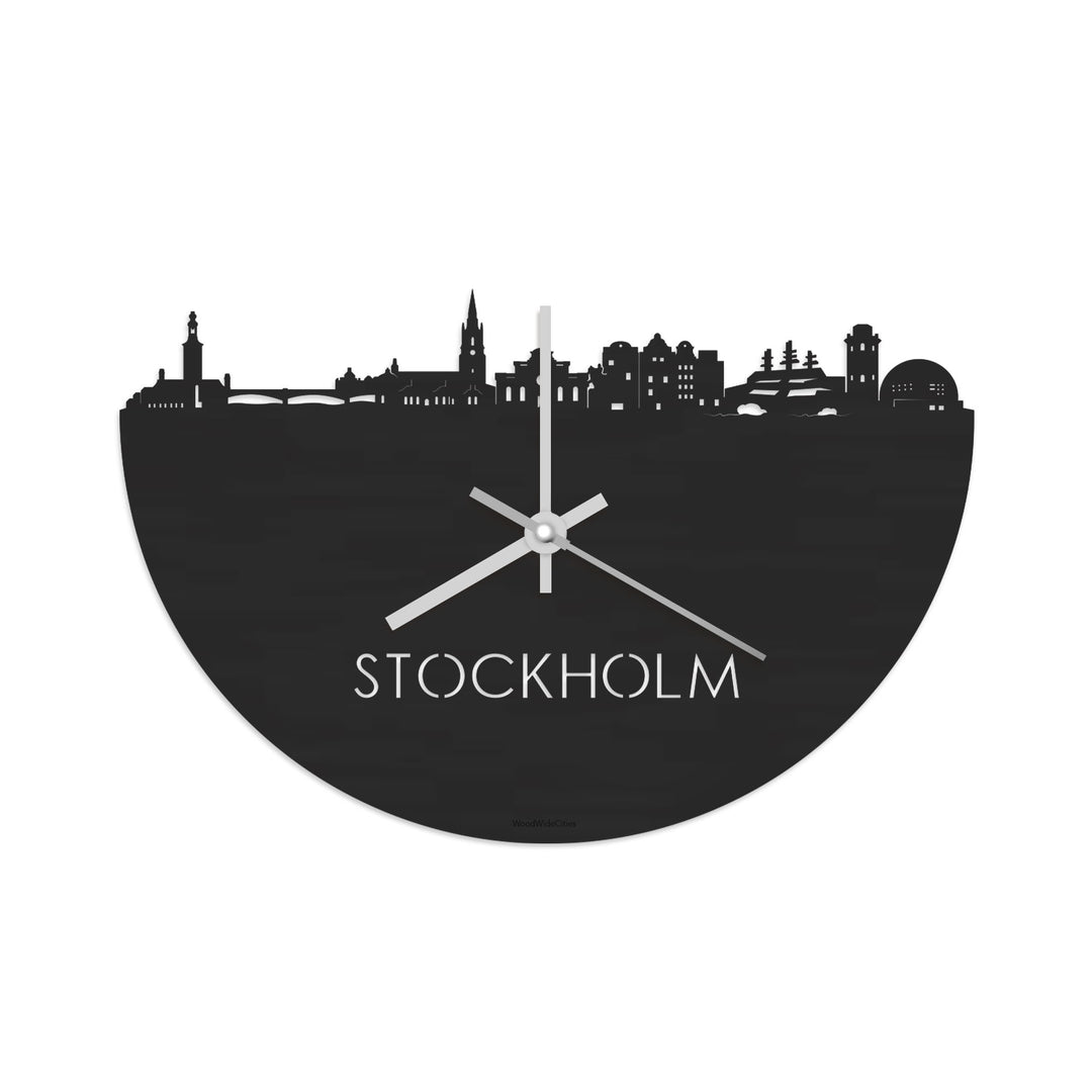 Skyline Klok Stockholm Black Zwart houten cadeau decoratie relatiegeschenk van WoodWideCities
