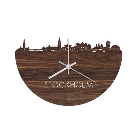 Skyline Klok Stockholm Noten houten cadeau decoratie relatiegeschenk van WoodWideCities