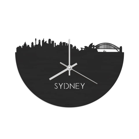 Skyline Klok Sydney Black Zwart houten cadeau decoratie relatiegeschenk van WoodWideCities