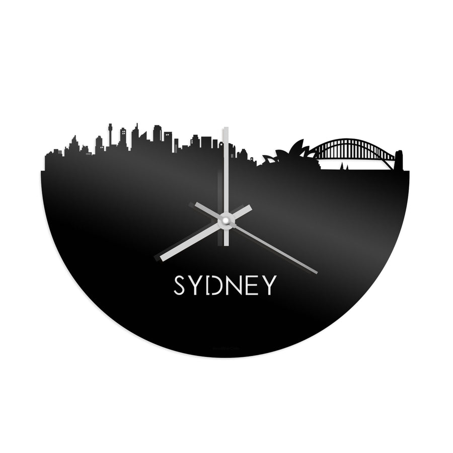 Skyline Klok Sydney Zwart glanzend gerecycled kunststof cadeau decoratie relatiegeschenk van WoodWideCities