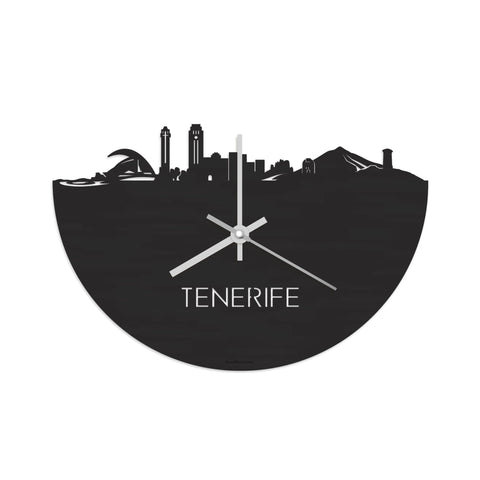 Skyline Klok Tenerife Black Zwart houten cadeau decoratie relatiegeschenk van WoodWideCities