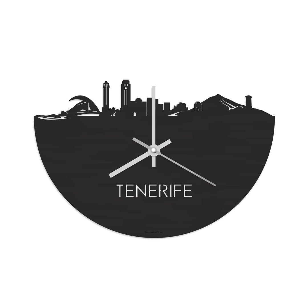Skyline Klok Tenerife Black Zwart houten cadeau decoratie relatiegeschenk van WoodWideCities