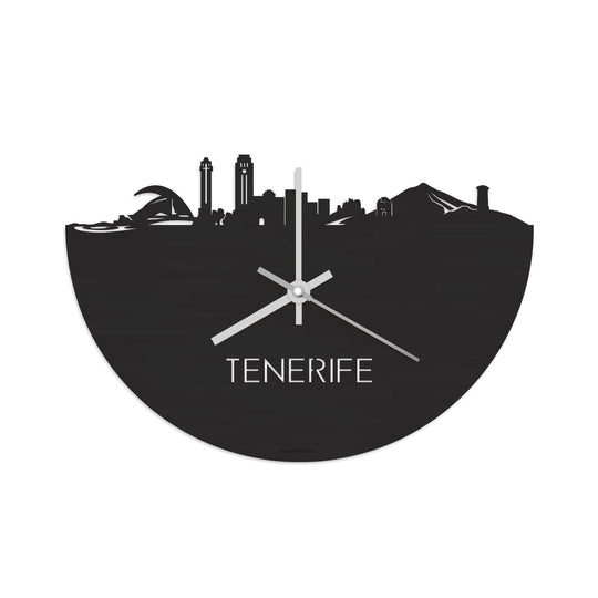 Skyline Klok Tenerife Black Zwart houten cadeau decoratie relatiegeschenk van WoodWideCities