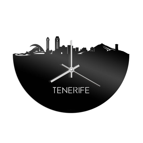 Skyline Klok Tenerife Zwart glanzend gerecycled kunststof cadeau decoratie relatiegeschenk van WoodWideCities