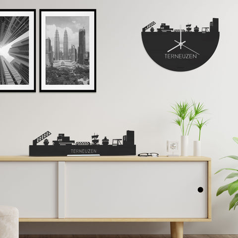 Skyline Klok Terneuzen Black Zwart houten cadeau decoratie relatiegeschenk van WoodWideCities