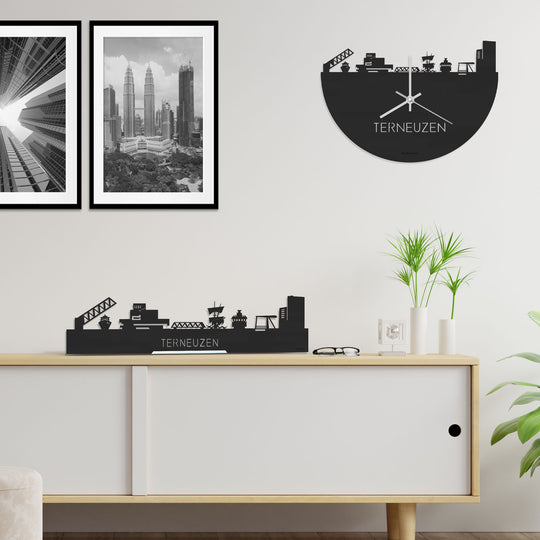 Skyline Klok Terneuzen Black Zwart houten cadeau decoratie relatiegeschenk van WoodWideCities