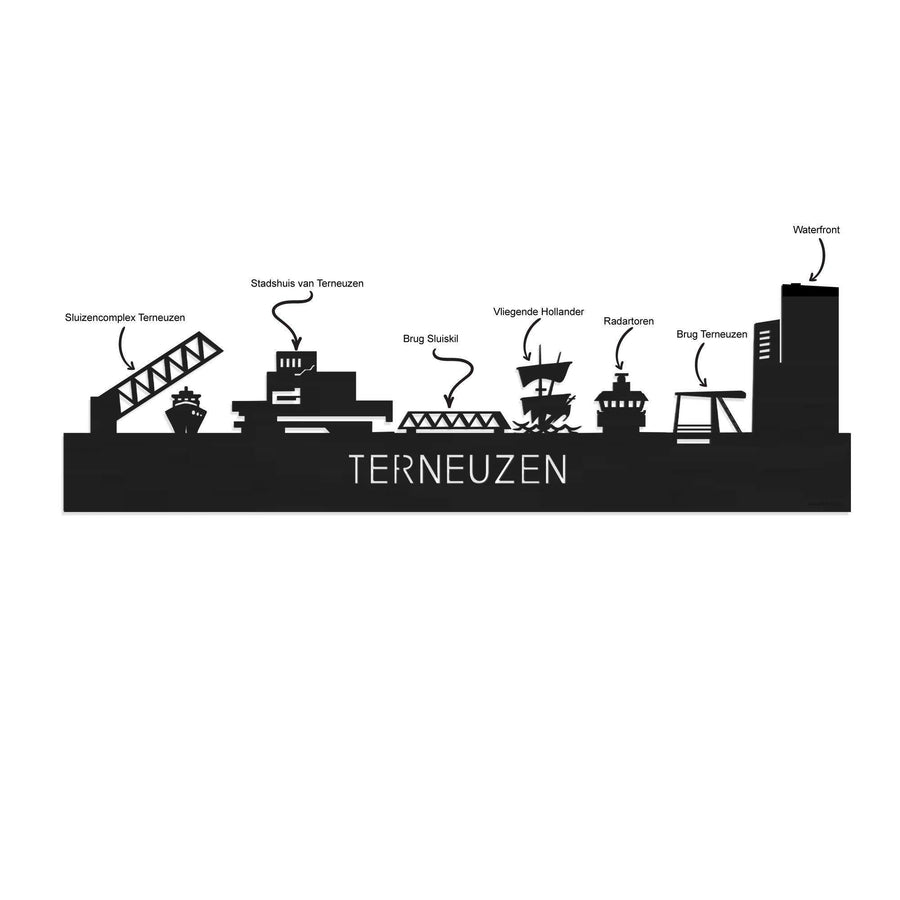Skyline Klok Terneuzen Black Zwart houten cadeau decoratie relatiegeschenk van WoodWideCities