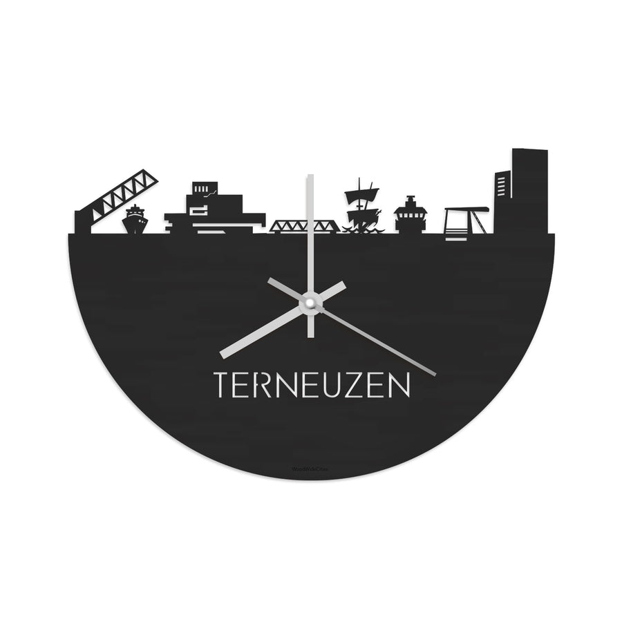 Skyline Klok Terneuzen Black Zwart houten cadeau decoratie relatiegeschenk van WoodWideCities