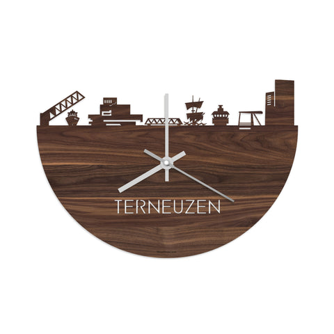 Skyline Klok Terneuzen Noten houten cadeau decoratie relatiegeschenk van WoodWideCities