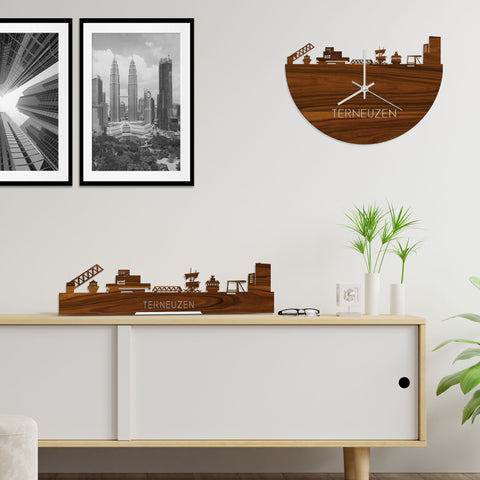 Skyline Klok Terneuzen Palissander houten cadeau decoratie relatiegeschenk van WoodWideCities