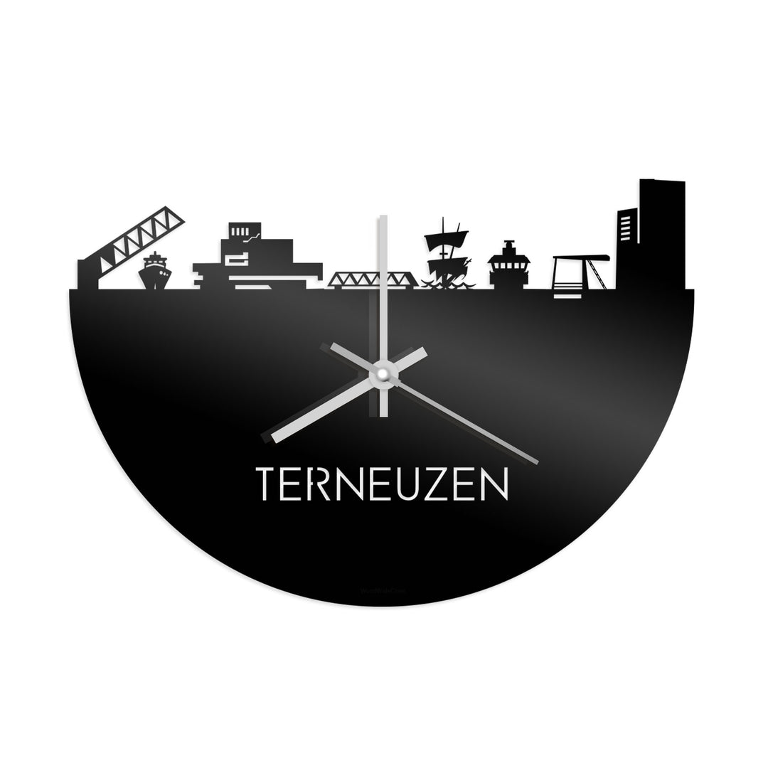 Skyline Klok Terneuzen Zwart glanzend gerecycled kunststof cadeau decoratie relatiegeschenk van WoodWideCities