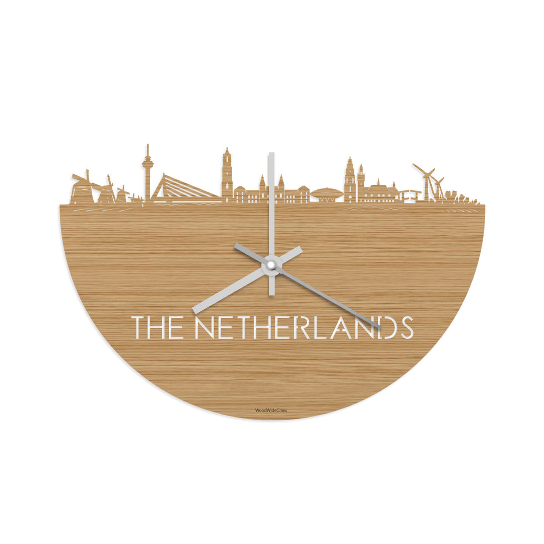Skyline Klok The Netherlands Bamboe houten cadeau decoratie relatiegeschenk van WoodWideCities