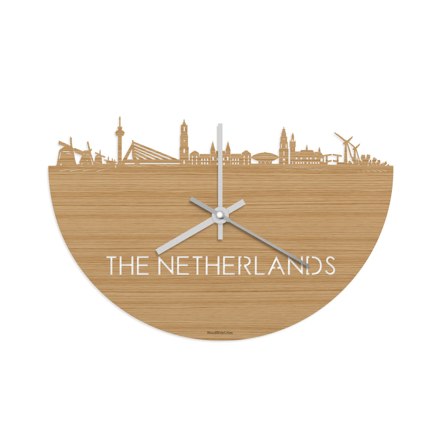 Skyline Klok The Netherlands Bamboe houten cadeau decoratie relatiegeschenk van WoodWideCities
