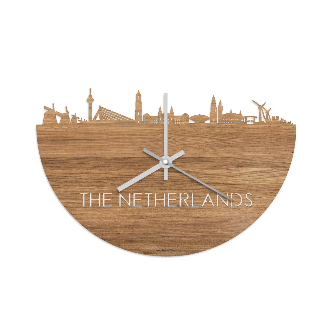Skyline Klok The Netherlands Eiken houten cadeau decoratie relatiegeschenk van WoodWideCities