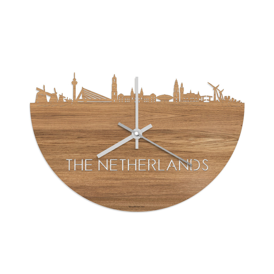 Skyline Klok The Netherlands Eiken houten cadeau decoratie relatiegeschenk van WoodWideCities