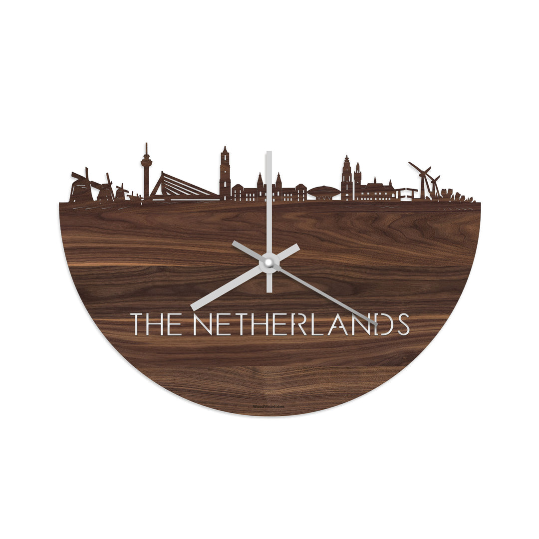 Skyline Klok The Netherlands Noten houten cadeau decoratie relatiegeschenk van WoodWideCities