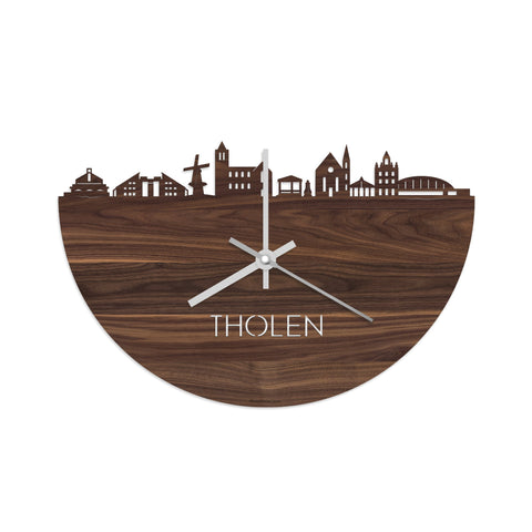 Skyline Klok Tholen Noten houten cadeau decoratie relatiegeschenk van WoodWideCities