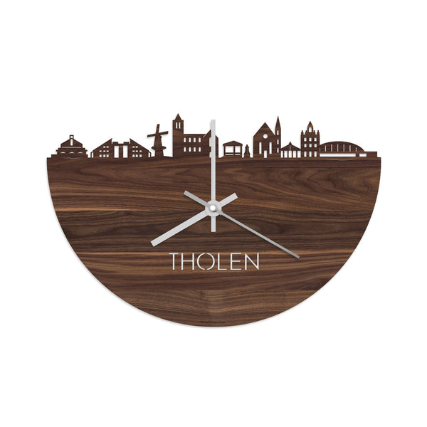 Skyline Klok Tholen Noten houten cadeau decoratie relatiegeschenk van WoodWideCities
