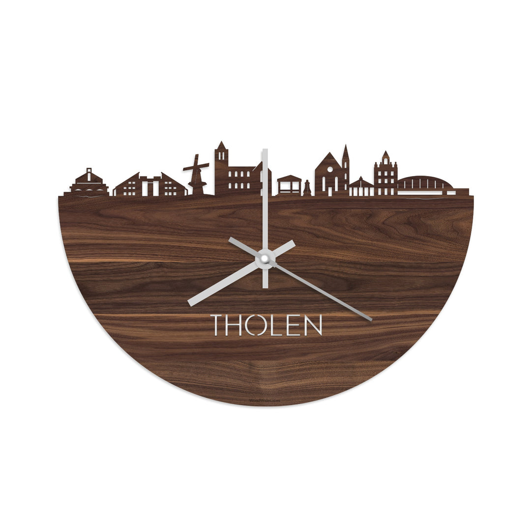Skyline Klok Tholen Noten houten cadeau decoratie relatiegeschenk van WoodWideCities