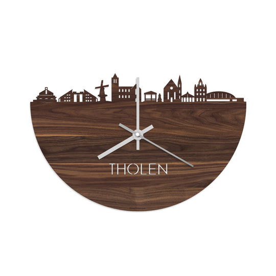Skyline Klok Tholen Noten houten cadeau decoratie relatiegeschenk van WoodWideCities