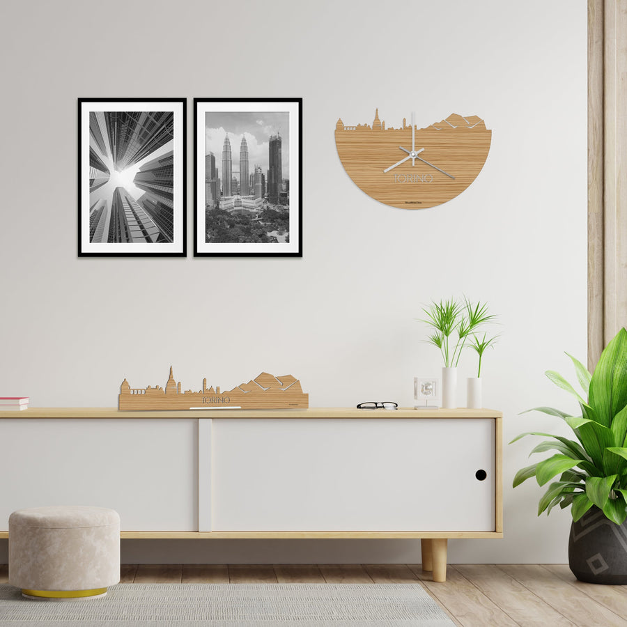 Skyline Klok Torino Bamboe houten cadeau decoratie relatiegeschenk van WoodWideCities