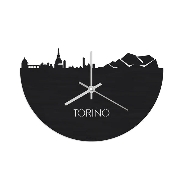 Skyline Klok Torino Black Zwart houten cadeau decoratie relatiegeschenk van WoodWideCities