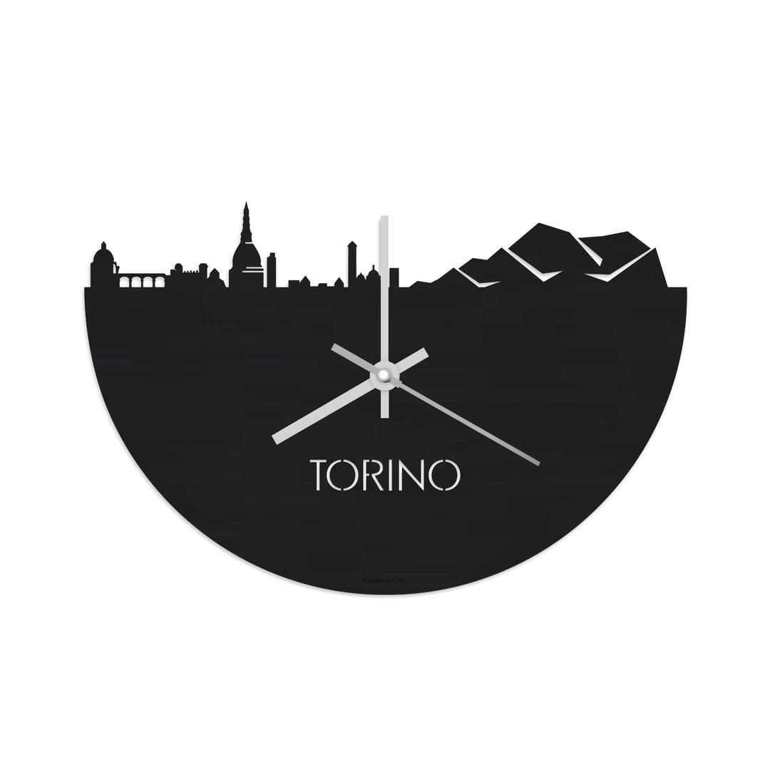 Skyline Klok Torino Black Zwart houten cadeau decoratie relatiegeschenk van WoodWideCities