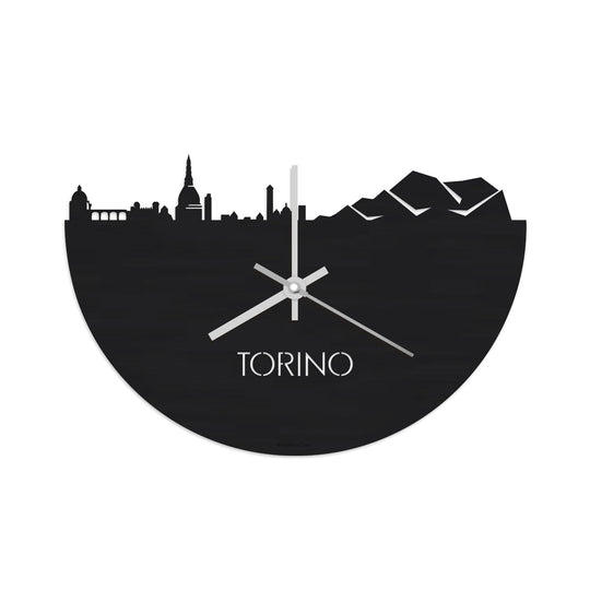 Skyline Klok Torino Black Zwart houten cadeau decoratie relatiegeschenk van WoodWideCities