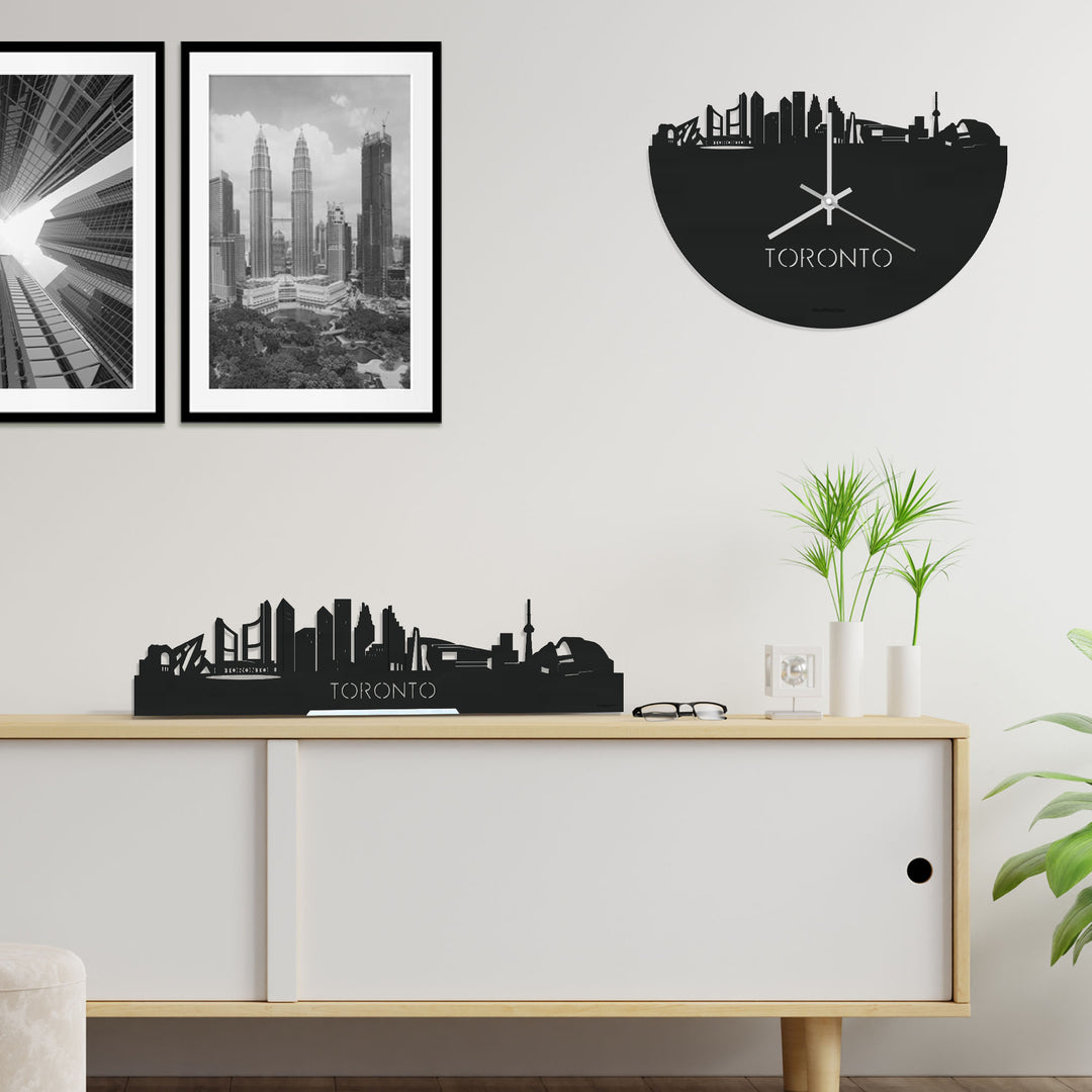 Skyline Klok Toronto Black Zwart houten cadeau decoratie relatiegeschenk van WoodWideCities
