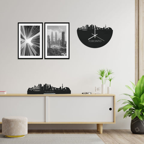 Skyline Klok Toronto Black Zwart houten cadeau decoratie relatiegeschenk van WoodWideCities